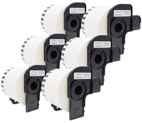 Veson - 6 Rollen Weiß DK-22205 DK22205 Endlosetiketten Kompatibel mit Brother Adressetikettenrollen, 62 mm x30.48 M Versandetiketten für Brother P-Touch QL-500 570 600 700 710W 720 QL-800 810W 820