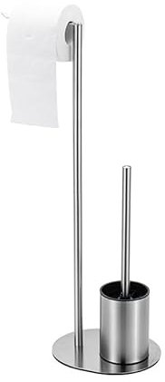 aichilra Set da toilette autoportante, portarotolo in acciaio inox in piedi con scopino, senza forare, supporto per carta igienica per ogni bagno