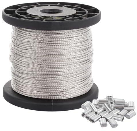 LOLYSIC 70m x 2mm Wire Rope, 304 Stainless Steel Wire Rope, 7x7 Strand Metal Wire Cable for Garden Climbing Plants Picture Hanging Clothes Line, with 70Pcs Aluminum Crimping Sleeves