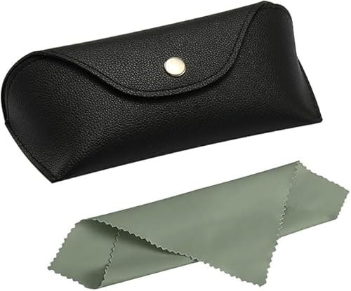 Azlanway Custodia per Occhiali in Pelle PU Morbida, Astuccio Elegante per Occhiali da Sole da Vista e da Lettura Protezione Design Compatto Con Panno Pulizia Incluso