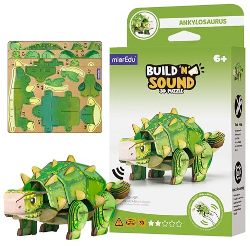 mierEdu - Soundwunder 3D Puzzle Ankylosaurus – Interaktives 3D Puzzle mit Soundmodul – Lernspielzeug für Kinder ab 6, einfach zusammenzusetzen