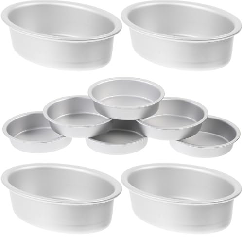 Garneck Lot de 10 moules ovales argentés - Mini moules à flan - Moule à gâteau au fromage - Moule à gâteau en métal antiadhésif - 8,9 x 4,5 cm
