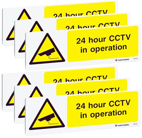 SAFETYKING® 6 PCS 4pc CCTV In Operation Sign Sticker 150mmx15mm CCTV Sign Outdoor CCTV Stickers for Windows - CCTV Sticker Self Adhesive Vinyl CCTV Signs 24hr CCTV Warning Signs for Home CCTV Signage