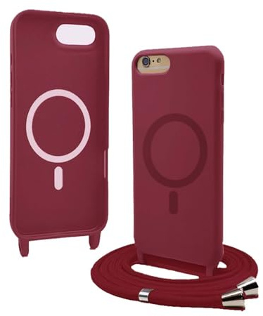 Bigcousin Handykette für iPhone 8 Plus/7 Plus Hülle mit Band,Magnetisch kompatibel mit Magsafe,Silikon Necklace Handyhülle mit verstellbar und abnehmbar,Rot