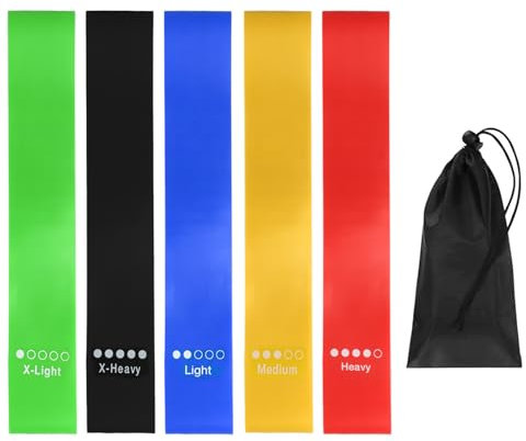 5 STK Gymnastikbänder, Widerstandsbänder, Fitnessbänder, Resistance Bands mit 5 STK verschiedenen Widerstandsstufen, für Stretching Yoga, mit Tragetasche und Anleitung (B)