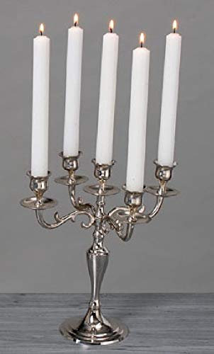 Decpero Kerzenleuchter 5-armig I 26 cm I Silber I Kerzenhalter für Stabkerzen Spitzkerze