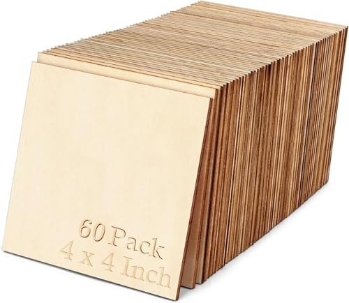 LATERN 60Pcs Fogli di Legno Grezzo, 10CM x 10CM Quadrati Fette di Legno Grezzo Naturale per Artigianato Pittura Sottobicchieri Pirografia Arte Colorazione Incenso Fai Da Te Natale Decorazioni