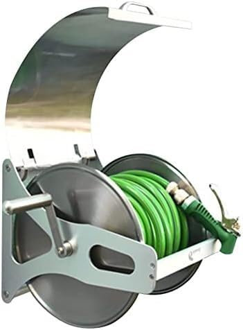 KJoBDwz Garten-Schlauchaufroller Gartenschlauchtrommel mit Deckel, Schlauchaufbewahrungsregal, Wand-/Bodenschlauchhalter aus Edelstahl(Green,35m)