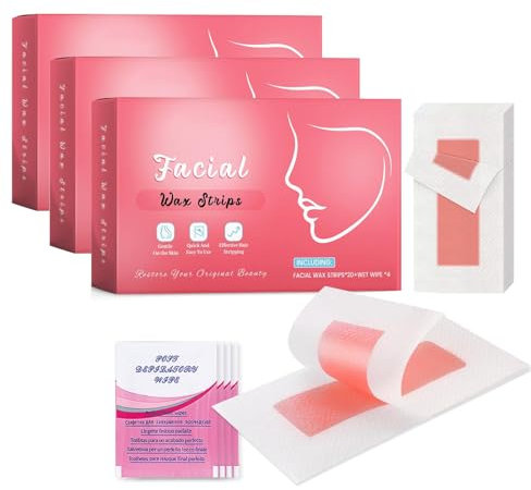 Wachsstreifen Haarentfernung, Kaltwachsstreifen Gesicht, Haarentfernung für das Gesicht, Wax Strips Set, Lippen & Augenbrauen Kaltwachs Enthaarung Streifen fürs FrauenGesicht, für Sensible Haut (3)