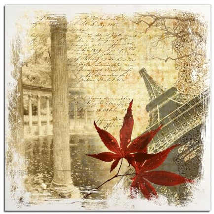 Wallario Wandbild aus Holz Paris Design - Eiffelturm im Herbst - 40 x 40 cm in Premium-Qualität: Brillante Farben