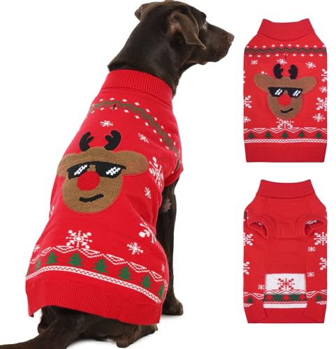 Katzinst Weihnachten Hundepullover, Weich & Warm, Umgschlagbarer Rollkragen, Hundepullover Weihnachten Mittelgroße Hunde, Hunde Weihnachtskostüm Strickpullover für Winter, Border Collie, XL