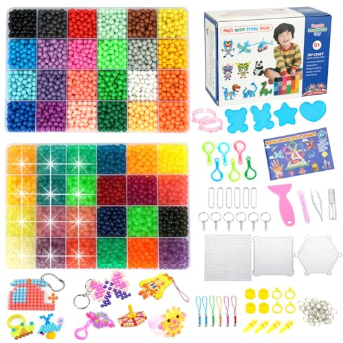 Sigowal Water Fuse Beads Set, 6000PCS 48 Colors Water Spray Beads Set | 5mm Water Sticky Beads With Accessories Art Crafts Toys for Kids Beginners Gift