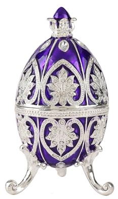 QIFU Hand Painted Purple Easter Egg Style Enamel Trinket Box Hinged, Unique Gift for Family(QF4977UK)