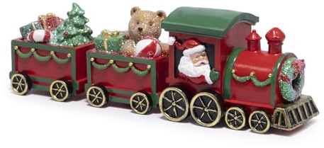 Hodao Christmas Train Decorations – Hand-Painted Resin Santa Claus Gift Train with Teddy Bear, Christmas Tree and Presents, Festive Ornament for Home, Tabletop, Shelf, Mantel, Décor