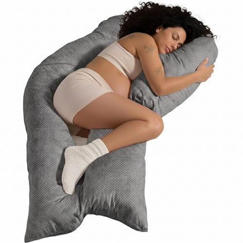 Traumreiter Schwangerschaftskissen Visco L langes Wendekissen Memory Foam [orthopädisch] + Watte Seite | Schwanger Kissen Schwangerschaft, XXL Stillkissen zum Schlafen mit Bezug Grau Deluxe