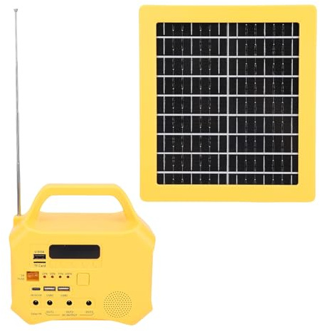 Tomvorks Générateur Portable Centrale Solaire 6000 MAh avec Panneau Solaire 5 W Ports USB Lampe de Poche LED Source D'alimentation Longue Durée pour Urgence Maison/extérieur Jaune Monocristallin