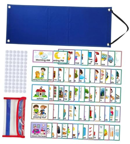 Uonlytech Hängender Lernplan Tagesablauf Chart aus Vliesstoff Faltbarer Visueller Stundenplan mit Verhaltensdiagramm für Kinder Zuhause und Schule Zufällige Farbe
