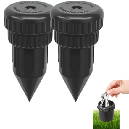 Pack 2 Caja fuerte pequeña aspersor, Escondedor llaves jardín césped, caja seguridad oculta con compartimento secreto, caja escondite ideal para llaves y objetos de valor, escondite dinero