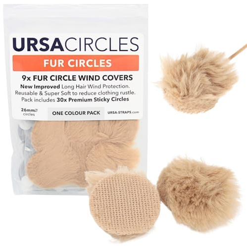 URSA Fur Circles - Mini Windshields for Microphones - 9x Circles (Beige) | With 30x Stickies, For Lavalier/Lapel, Reduce Wind Noise & Clothing Rustle, Compatible with Sennheiser, Sanken, Tascam & More