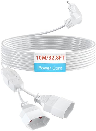 Rallonge européenne 2 voies - Câble d'alimentation européen - 10 m - Câble d'alimentation 2 en 1 - Triple fiche de type C - 0,75 mm² - Maximum 2,5 A/250 V - Pour TV, PC, ordinateur, moniteur