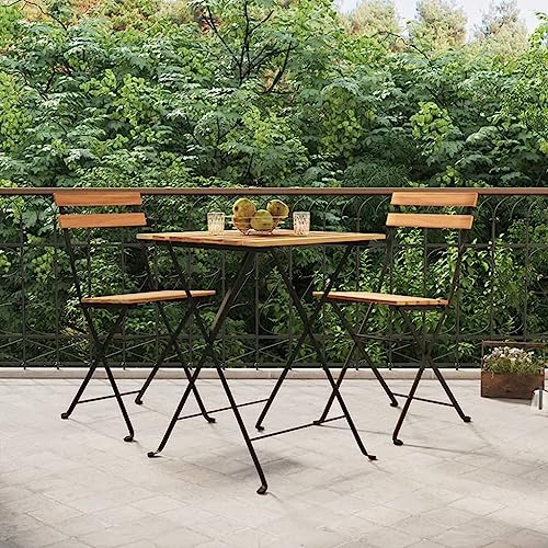 PHGTYUK Klappbare Bistrostühle aus Massivholz Teak und Stahl 2 Stück, Faltbare Gartenstühle für Terrasse mit robustem Stahlrahmen und langlebigem Holz, Sitzmöbel mit einfacher