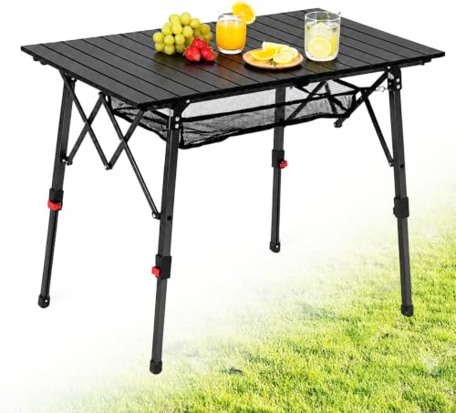 HAUSPROFI Campingtisch Klappbar Aluminium Höhenverstellbar 93x53cm Falttisch mit Aufrollbarer Tischplatte Tragetasche & Netztasche für Camping Picknick Garten Balkon Outdoor, Schwarz Model 2026