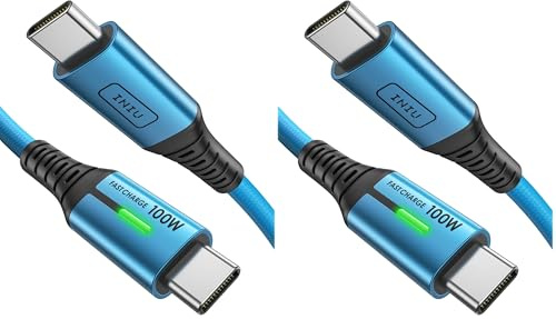INIU Câble de charge rapide USB-C, 2 m, bleu, type C, en nylon, USB-A vers USB-C, câble de données pour iPhone 16 15, Samsung S22 S21 Note 10 Google Pixel 7 iPad Pro, Huawei Xiaomi, etc. (Lot de 2)