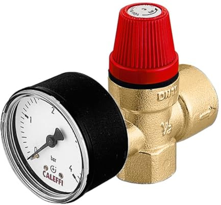 Caleffi Sicherheitsventil 1/2 Zoll F x 3/4 Zoll F 3 Bar für Heizung mit Manometer 532143