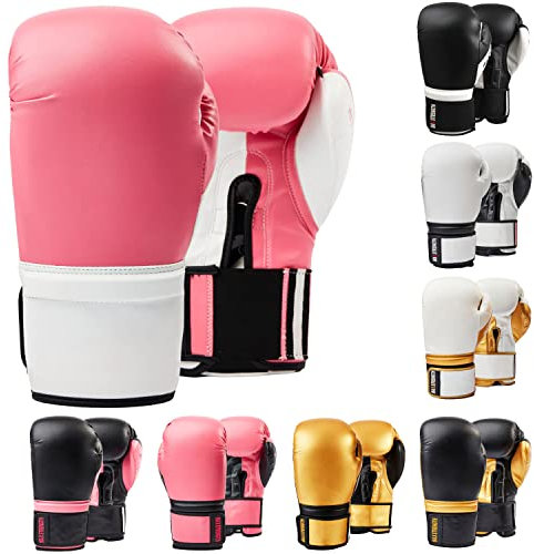 Maxstrength Gants de boxe rose, flasque, 227 g, 340 g, oz, Marteau à panne d'entraînement Formation Mesdames gants pour sac de frappe pour boxe Muay Thai Rex en cuir équipements., 12oz Gloves