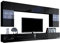 Moderne Wohnwand Calabrini I, Anbauwand, Mediawand, Hängevitrine, TV Lowboard, Wandregal, Wohnzimmerschrank, Fernsehschrank (mit weißer LED Beleuchtung, Schwarz/Schwarz Hochglanz)