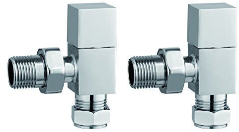 Designer Square Cubic Towel Rail Radiator Chrome Valves Pair 15mm 1/2 Central Heating Taps (Angled)