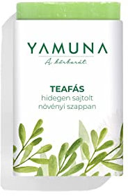 YAMUNA Teebaumöl Seife - Bio Seifenstück Gegen Pickel und Mitesser - Akne Seife - Anti Acne Face and Body Soap - Parfum Frei - Kaltgepresste Pflanzenseife - Natur - Vegan - Organic (Teebaum)