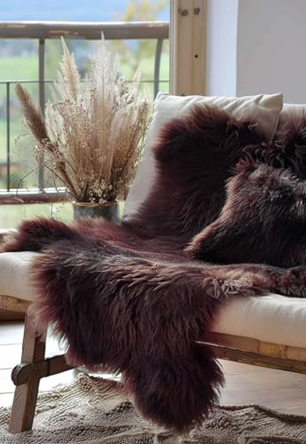Lammfell Espresso 120-130 cm echtes Merino Schaffell kuschelig weich Teppich ökologische Gerbung von deutschen Schäfereien Naturform Dekofell Premium Schaffell Läufer Sitzunterlage
