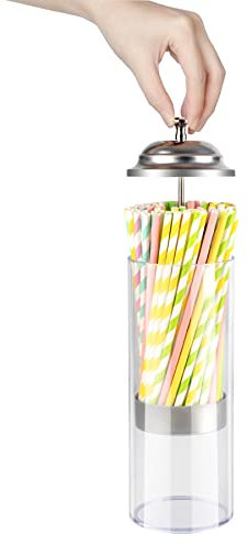 Plastic Straw Dispenser 8 Inch Drinking Straw Holder Pop Up Straw Lid Organizer for Bar Straws, Kids Straws, Stir Sticks, Short Straws (Plastic/21cm)