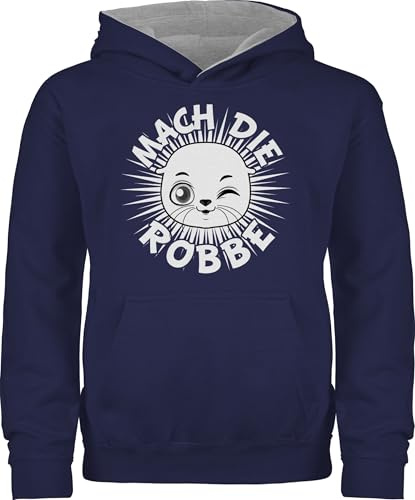 Pullover Kinder Hoodie Jungen Mädchen - Trend Kinderkleidung und Co - Nope Faultier - 152 (12/13 Jahre) - Navy Blau/Grau meliert - faultier+nö+kinder kind nop pulli nope! kapuzenpulli sloth hoddis