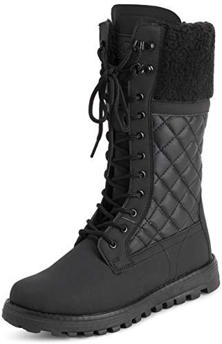 Polar Donna Pelliccia Ecologica Caldo Termica Impermeabile All'Aperto A Passeggio Neve Inverno Suola Di Gomma Calf Stivales - Nero Pelle Mono - UK8/EU41 - YC0603