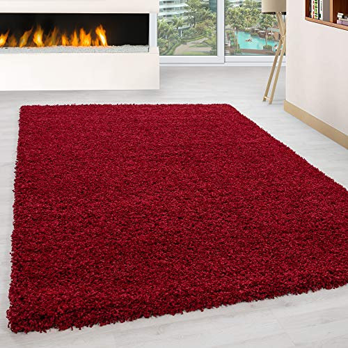 HomebyHome Shaggy Teppich 300x400 cm XXL für Wohnzimmer - Shaggy Teppich Hochflor Rot Extra Weich und Flauschig - Langflor Groß Teppiche für Schlafzimmer, Esszimmer, Küche, Flur - Carpet, Halı, Kilim