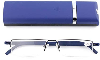 KoKoBin Lightweight TR90 Material Frame Reading Glasses for Mens Womens Half Rim with Case Portable Readers(Blue，+2.0