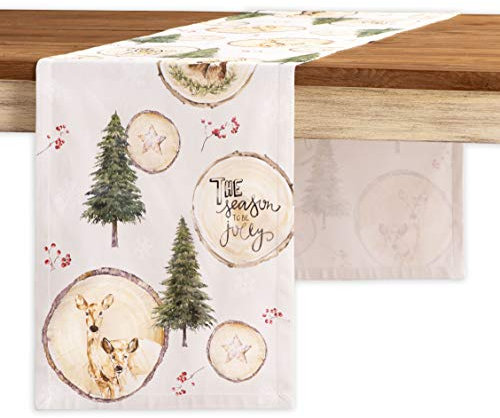 Maison d' Hermine Table runner 100% Cotton Single Layer Table Runners 230 CM long for Christmas Decorations Home Kitchen Dining Party Wedding Bridal Shower (Mountain Life, 37 cm x 230 cm)