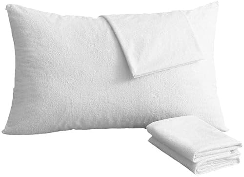 Bedecor 2er Set wasserdichte Baumwolle Kissenbezug, Atmungsaktiv, Anti-Milben, Kissenhülle mit Reißverschluss, Weiß(40x80cm)