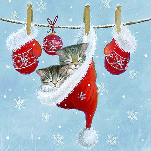 20 Servietten Verschlafene Katzen in Wintermütze | Tischdeko | Weihnachten 33x33cm