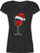 T-Shirt Damen V Ausschnitt - Weinglas mit Weihnachtsmütze I Weihnachtsmotiv Wein I Geschenk Weinliebhaber Weihnachten - XXL - Schwarz - Silvester Shirt weihnachtsoutfit Christmas Xmas Shirts