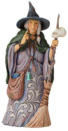 Enesco Jim Shore Heartwood Creek - Figura de bruja con escoba y calavera de Halloween 6009507