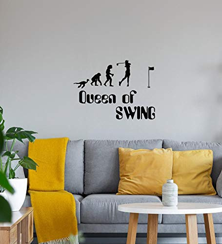 Evolution Frauen Golf Queen of Swing 2.0 Wandtattoo Schwarz Aufkleber 40 x 29 cm