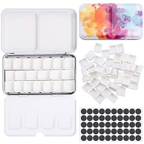 Empty Watercolour Tins Palette Paint Case Metal Box with 50 Half Pan Watercolour Paints for Watercolour Paints Artists Budding Hobbyists Palette Paint Palette with Lid Colorful