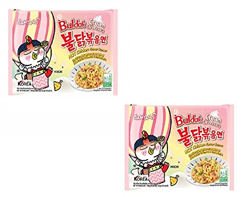 Sam Yang Buldak Cream Carbonara Preservative Free Hot Chiken Flavor Ramen Stir-Fried Noodle 140Gm*2Pack (Pack of 2) (Imported)