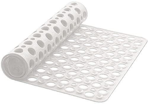 Duschmatte TPE Badewannenmatte Rechteck Badewanneneinlage mit Saugnapf rutschfest Badezimmermatte Anti Rutsch Dusche Matte Antibakteriell Duscheinlage BPA frei und Latexfrei Badematte(60x90cm,Weiß)