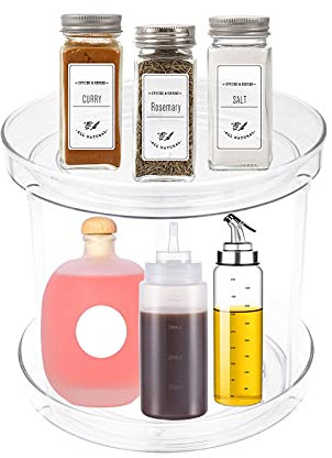 Yuknees 2 Tier Lazy Susan,Turntable Storage,Clear Spices Organizer, Kitchen Turntable Spice Racks,Makeup Cosmetic Storage,for Kitchen Cabinet,Storage Tray for Fruit,Sauces Drinks Bottles Snacks.