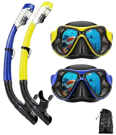 DIPUKI Snorkeling Gear for Adults Kids, Dry-Top Valve Snorkel Mask Set