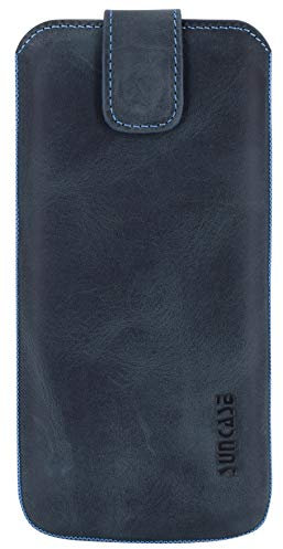 Suncase ECHT Ledertasche Leder Etui *Slim-Edition* kompatibel mit Samsung Galaxy S22 5G Hülle (mit Rückzugsfunktion und Magnetverschluss) Pebble-Blue